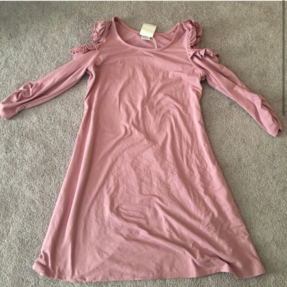 Pink Dress with shoulder cut-out, ruffles.